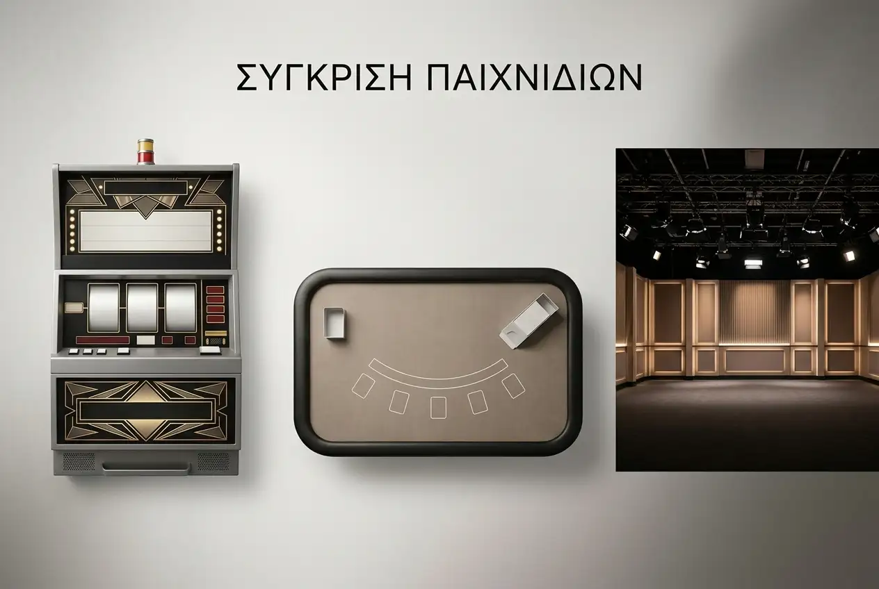 Εικονογραφημένο τραπέζι παιχνιδιών με ουδέτερες οθόνες και διακριτικούς φωτισμούς