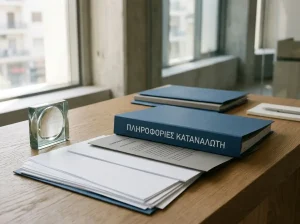 Ουδέτερη σύνθεση με φακέλους εγγράφων και αφαιρετικό μητρώο σε γραφείο
