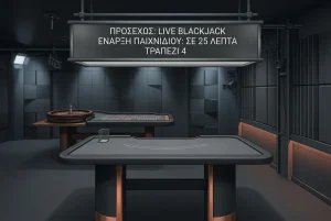 Γενικό στούντιο ζωντανών επιτραπέζιων παιχνιδιών με άδειο τραπέζι και ουδέτερο φωτισμό.